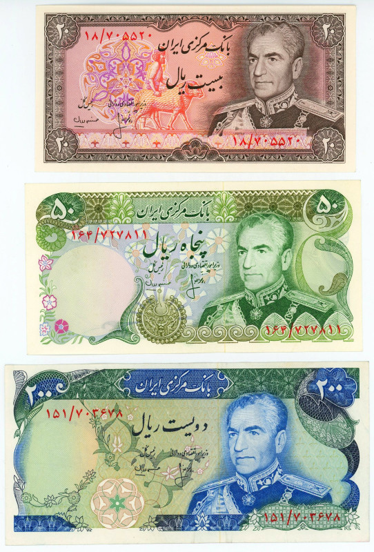 Iran 20 - 50 - 200 Rials 1974 - 1979 (ND)

P# 100, UNC