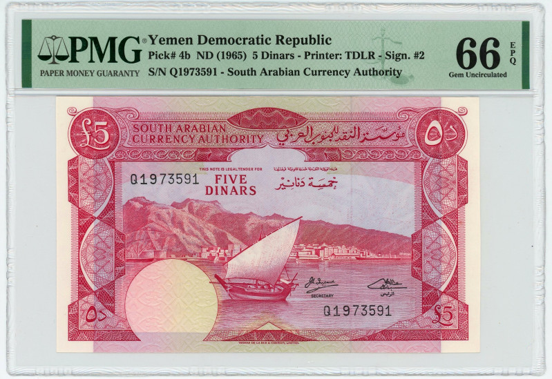 Yemen Democratic Republic 5 Dinars 1965 (ND) PMG 66EPQ Gem UNC

P# 4, N# 20155...