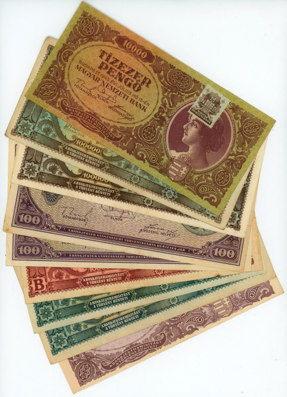 Hungary Lot of 9 Banknotes 1943 - 1946

Various Denominations, Dates & Conditi...