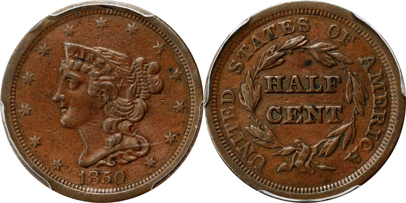 1850 Braided Hair Half Cent. C-1. EF Details--Cleaned (PCGS).

PCGS# 35321. NG...