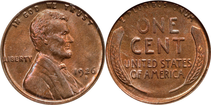 1926-D Lincoln Cent. MS-64 RB (NGC).

PCGS# 2571. NGC ID: 22CK.