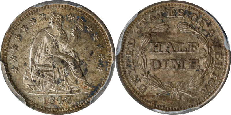 1842 Liberty Seated Half Dime. MS-63 (PCGS).

PCGS# 4330. NGC ID: 2332.