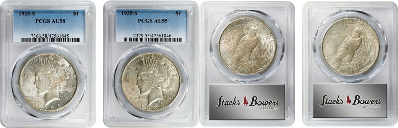 Lot of (2) Better Date Peace Silver Dollars. (PCGS).

Included are: 1925-S AU-...