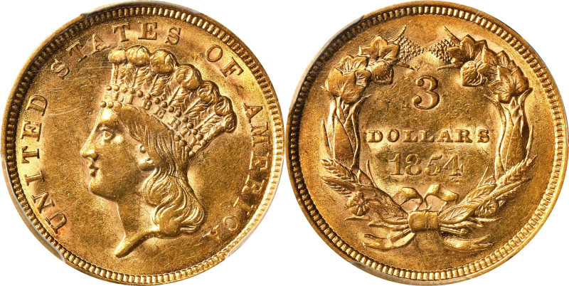 1854 Three-Dollar Gold Piece. AU-58 (PCGS).

PCGS# 7969. NGC ID: 25M3.