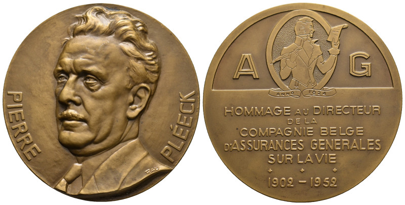 Belgium. 1952 Bronze medal tribute to the director of the belgian general insura...