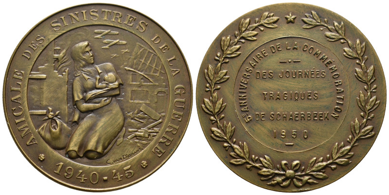 Belgium. 1940-1945 world war II. Bronze medal for tragics of Sdhaerbeek in 1950....