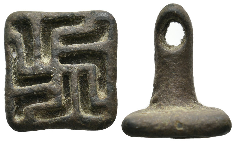 ANCIENT BYZANTINE BRONZE STAMP SEAL.
14.09 Gr. 25 mm.