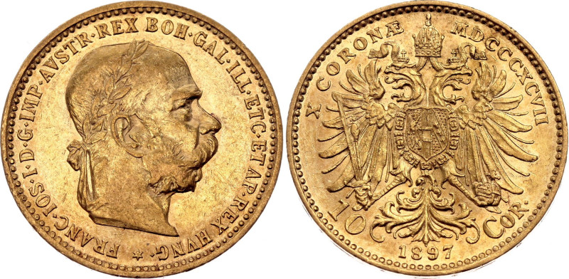 Austria 10 Corona 1897 MDCCCXCVII 

KM# 2805, N# 33244; Gold (.900) 3.37 g.; F...