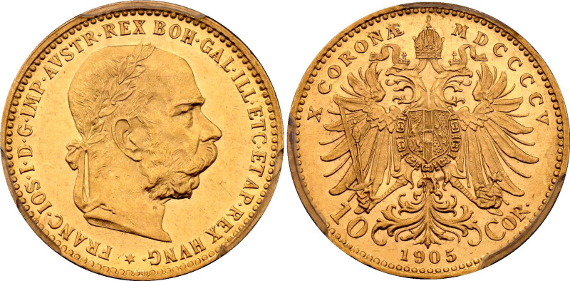 Austria 10 Corona 1905 MDCCCV PCGS AU58

KM# 2805, N# 33244; Gold (.900) 3.38 ...