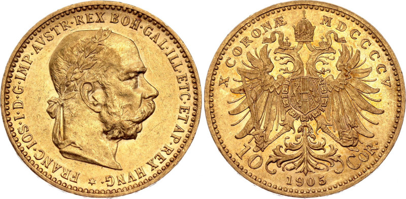 Austria 10 Corona 1905 MDCCCV 

KM# 2805, N# 33244; Gold (.900) 3.38 g.; Franz...