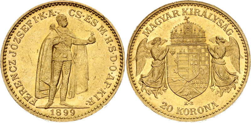 Hungary 20 Korona 1899 KB

KM# 486, N# 33163; Gold (.900) 6.78 g.; Franz Josep...