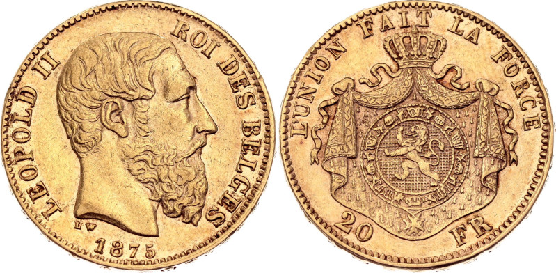 Belgium 20 Francs 1875

KM# 37, N# 7499; Gold (.900) 6.45 g.; Leopold II; Brus...