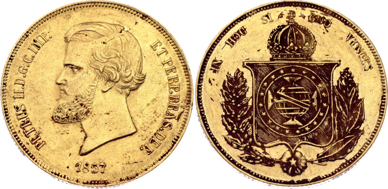 Brazil 20000 Reis 1857

KM# 468, N# 36144; Gold (.917) 17.85 g.; Pedro II; XF