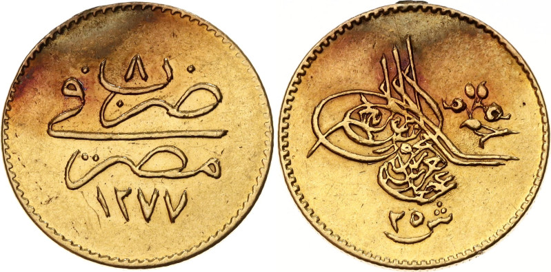 Egypt 25 Qirsh 1867 AH 1277//8 

KM# 261, N# 232500; Gold (.875) 2.136 g.; Abd...