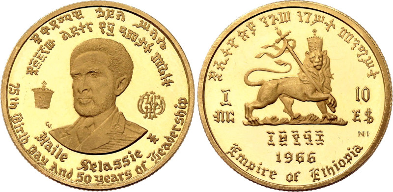 Ethiopia 10 Birr 1966 NI EE 1958

KM# 38, N# 63354; Gold (.900) 4.00 g., Proof...