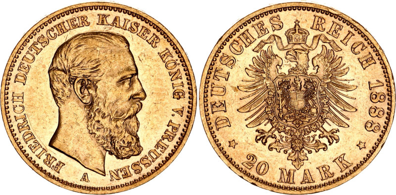 Germany - Empire Prussia 20 Mark 1888 A 

KM# 515, N# 21755; Gold (.900) 7.96 ...