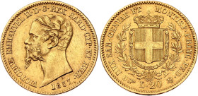 Italian States Sardinia 20 Lire 1857 B