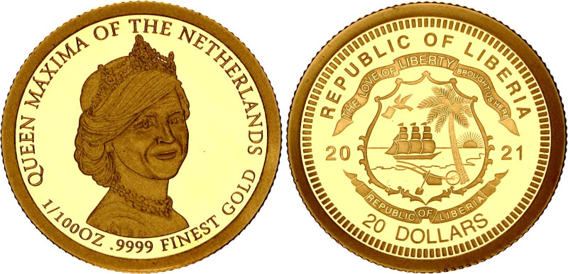 Liberia 20 Dollars 2021 

Gold (999) 0.5 g.,14 mm; Proof; Queen Maxima of the ...