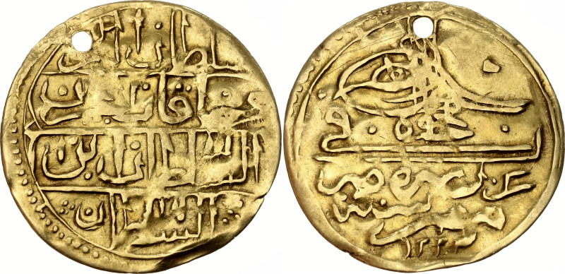 Ottoman Empire 1 Zeri Mahbub 1808 AH 1223//1 

KM# 607; Gold 1.74 g.; Mahmud I...