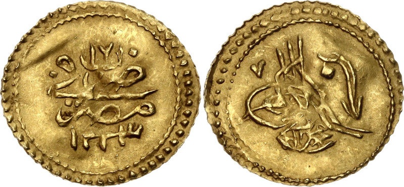 Ottoman Empire 1/4 Zeri Mahbub 1814 AH 1223//17 

KM# 608, N# 98939; Gold (.91...