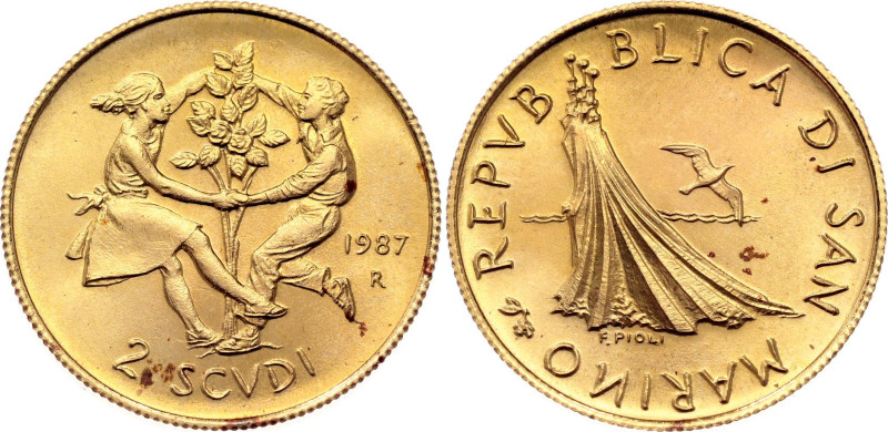 San Marino 2 Scudi 1987 R 

KM# 212, N# 95087; Gold (.917) 6.78 g., 21 mm.; Eu...