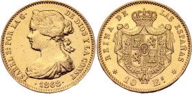 Spain 10 Escudos 1868 (*1873)