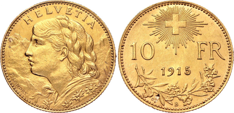 Switzerland 10 Francs 1915 B

KM# 36, N# 3950; Gold (.900) 3.23 g.; Bern Mint;...
