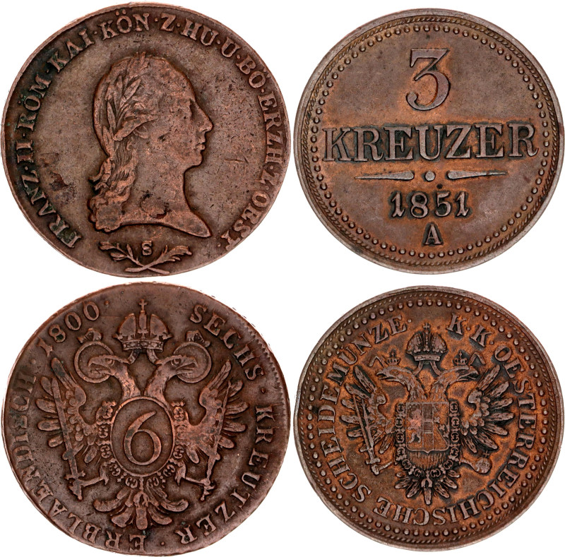 Austria 3 - 6 Kreuzer 1800 - 1851

Copper; Various Rulers, Dates & Denominatio...