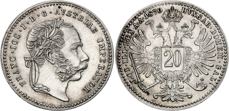 Austria 20 Kreuzer 1870 

KM# 2212, N# 18273; Silver; Franz Joseph I; UNC with...