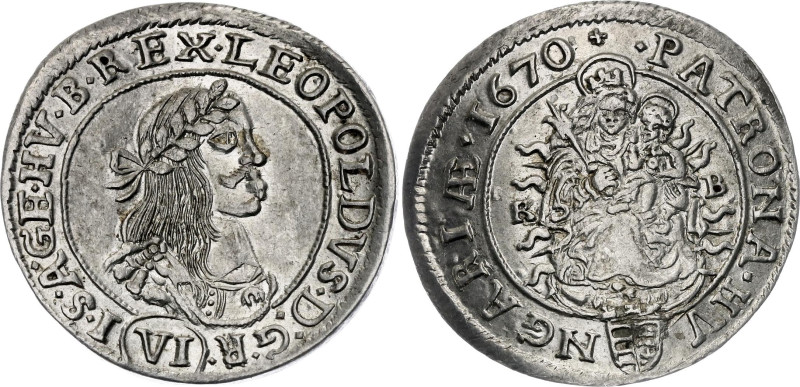 Hungary 6 Krajczar 1670 KB

KM# 164, N# 27571; Silver; AUNC/UNC Luster