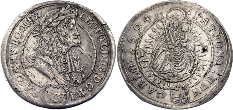 Hungary 15 Krajczar 1694 KB Flan Defect Error

KM# 209, N# 69865; Silver; Leop...
