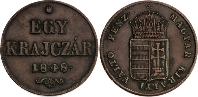 Hungary 1 Krajczar 1848 

KM# 430.1, N# 18645; Copper; War of Independence Coi...