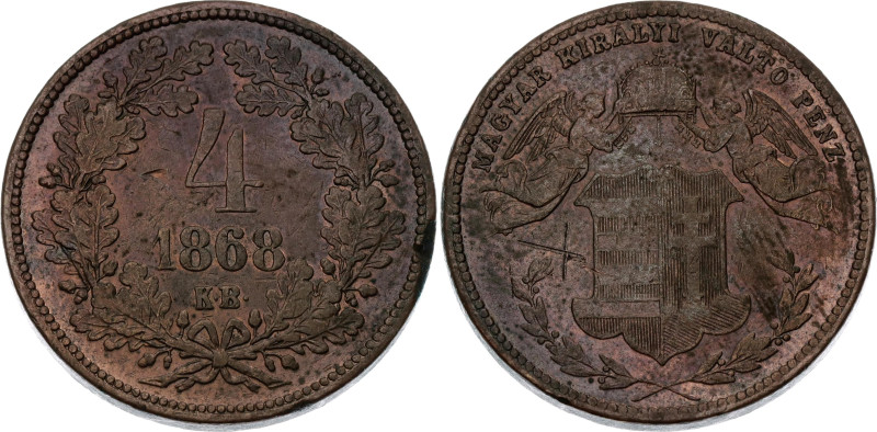Hungary 4 Krajczar 1868 KB 

KM# 442, N# 7074; Copper; Franz Joseph I; Kremnit...