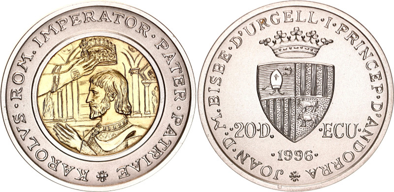 Andorra 20 Diners 1996

KM# 122, N# 24596; Silver, With 1.6 g. (.917) gold inl...