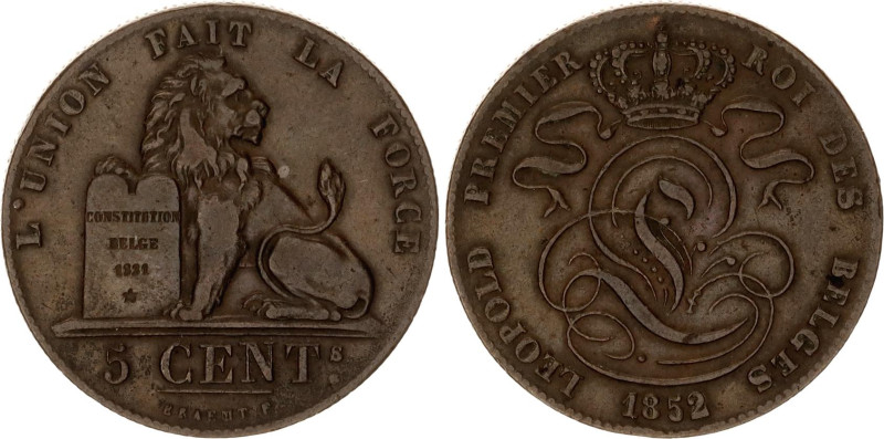 Belgium 5 Centimes 1852 

KM# 5, LA# BFM-14, N# 268; Copper; Leopold I; XF