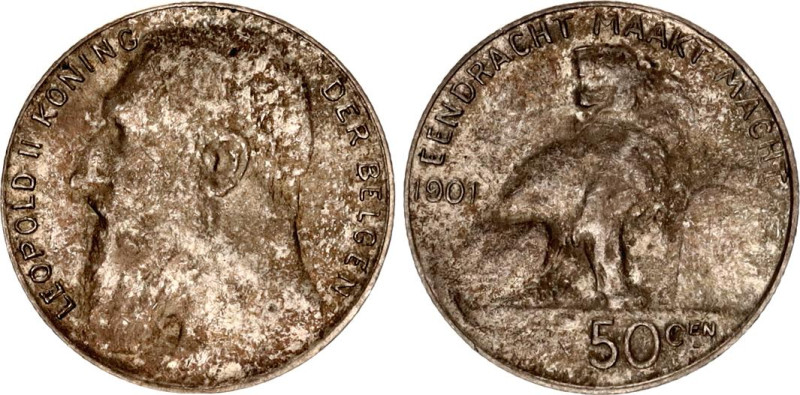 Belgium 50 Centimes 1901 

KM# 51, LA# BFM-69, Schön# 5, N# 286; Silver; Leopo...