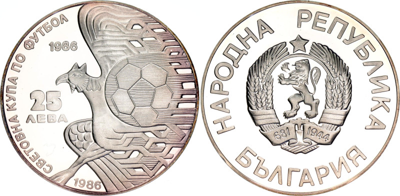 Bulgaria 25 Leva 1986 

KM# 156.1, N# 60774; Silver., Proof; World Cup, Mexico...