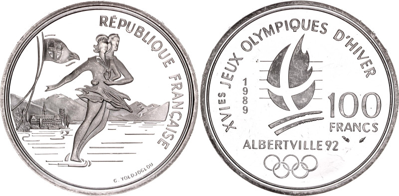 France 100 Francs 1989 

KM# 972, N# 8041; Silver., Proof; 1992 Olympics, Albe...