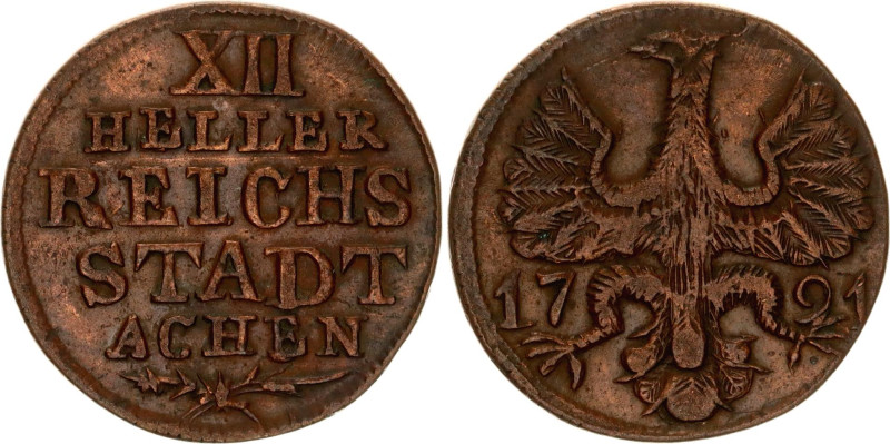 German States Aachen 12 Heller 1791 

KM# 51, N# 3957; Copper; UNC, worn die.