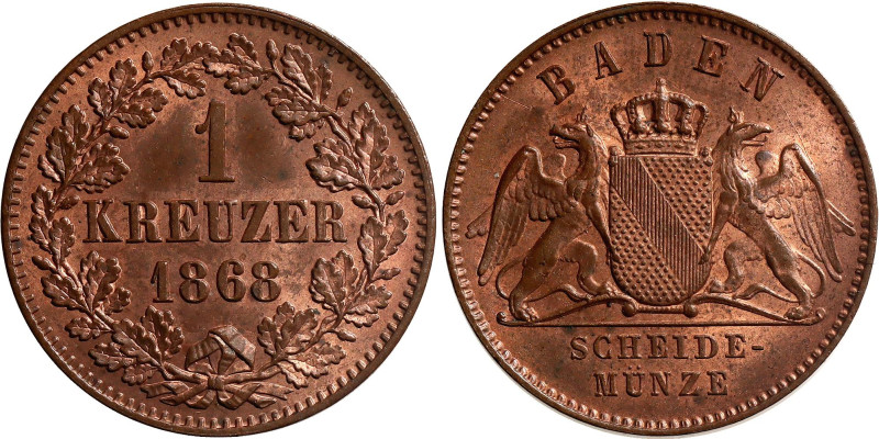 German States Baden 1 Kreuzer 1868 

KM# 242, N# 11178; Copper; Friedrich I; U...