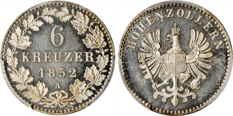 German States Hohenzollern-Prussia 6 Kreuzer 1852 A PROOF PCGS PR64CAM

KM# 3;...
