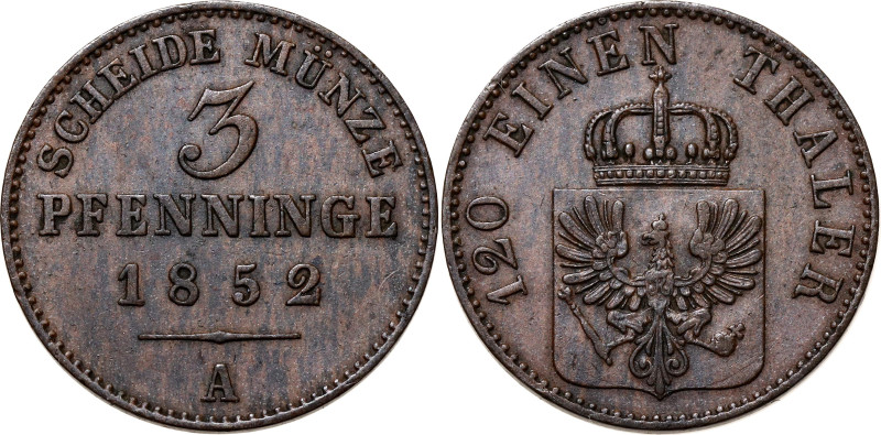 German States Prussia 3 Pfenninge 1852 A 

KM# 453, N# 6170; Friedrich Wilhelm...