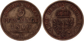 German States Prussia 3 Pfennig 1869 A