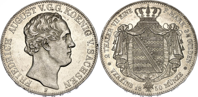 German States Saxony-Albertine 2 Taler / 3-1/2 Gulden 1850 F

KM# 1149, AKS# 9...