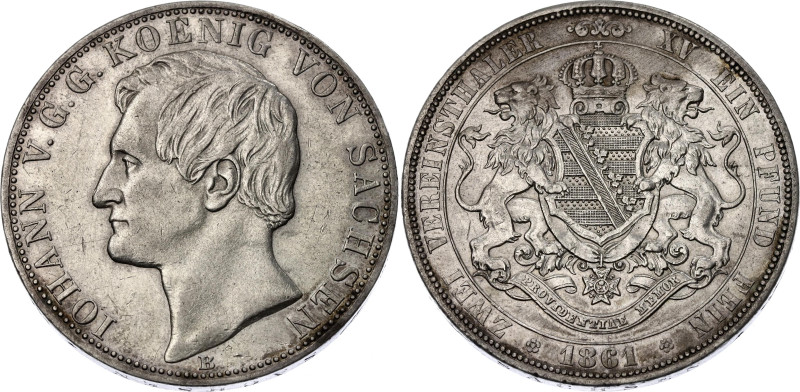 German States Saxony-Albertine 2 Taler 1861 B 

KM# 1215; Silver 36.98 g.; Joh...