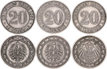 Germany - Empire 3 x 20 Pfennig 1888 - 1890 A