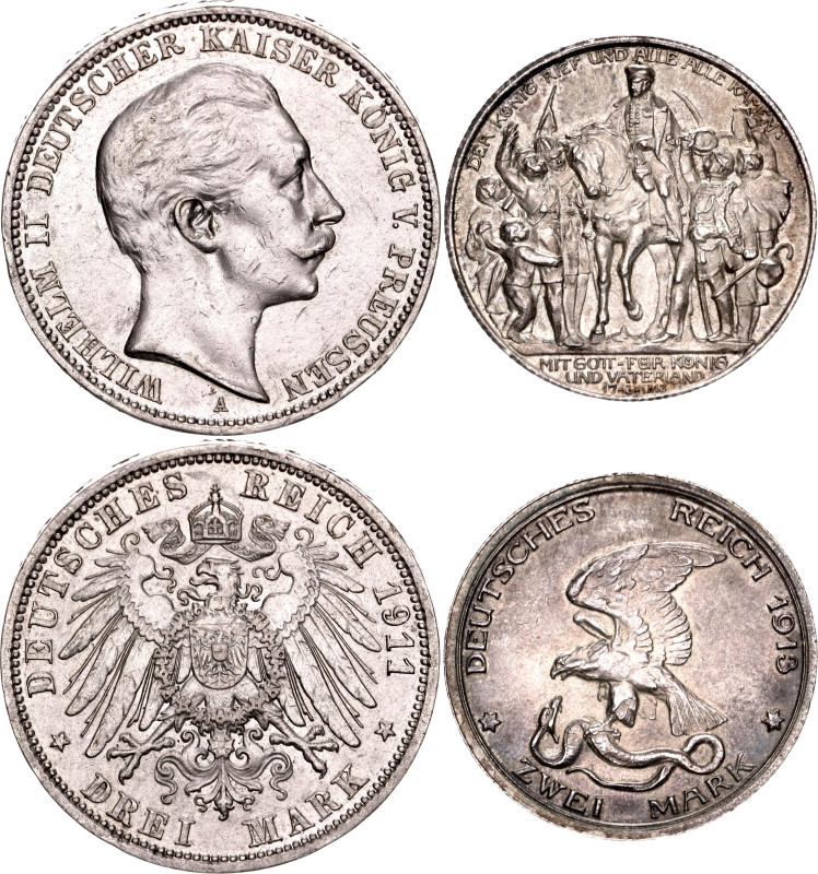 Germany - Empire Prussia 2 - 3 Mark 1911 - 1913

KM# 527, 532; Silver; Wilhelm...