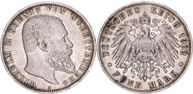 Germany - Empire Wurttemberg 5 Mark 1902 F