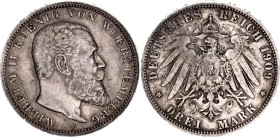 Germany - Empire Wurttemberg 3 Mark 1909 F