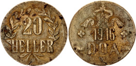 German East Africa 20 Heller 1916 T
